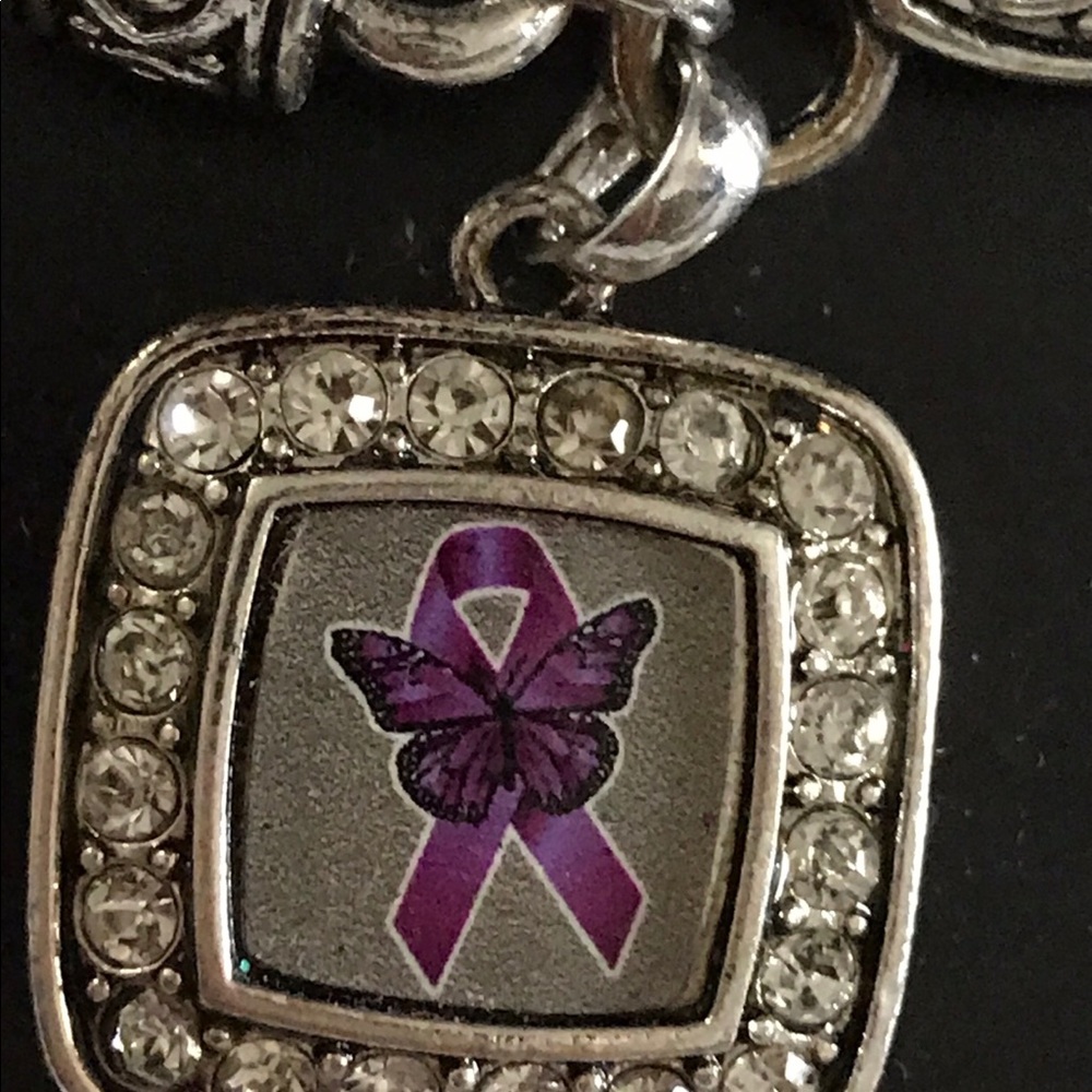 Lupus Awareness Purple ribbon with Butterfly Bracelet. - Picture 2 of 2